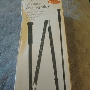 Collapsable walking stick with compass and camera monopad
